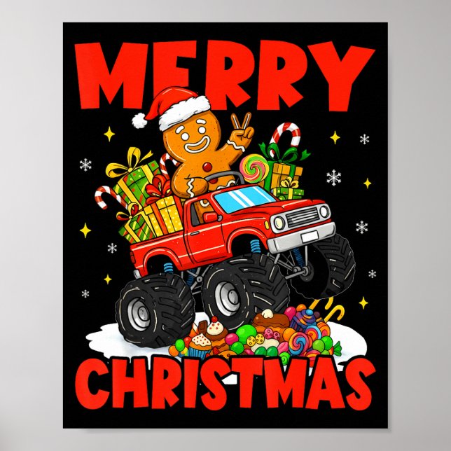 Merry Christmas Monster Truck Funny Gingerbread Me Poster (Vorne)