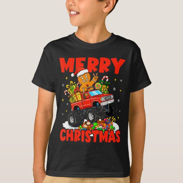 Merry Christmas Monster Truck Funny Gingerbread Me T-Shirt (Vorderseite)