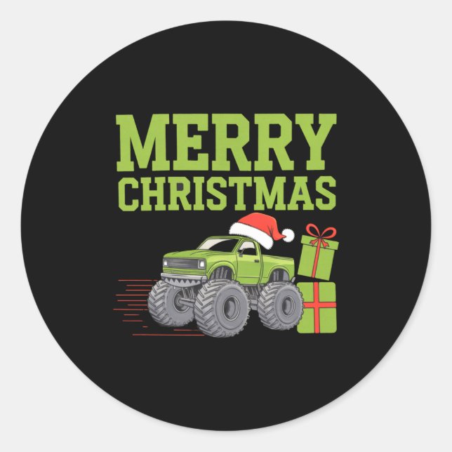 Merry Christmas Monster Truck Toddler Boys Xmas  Runder Aufkleber (Vorderseite)