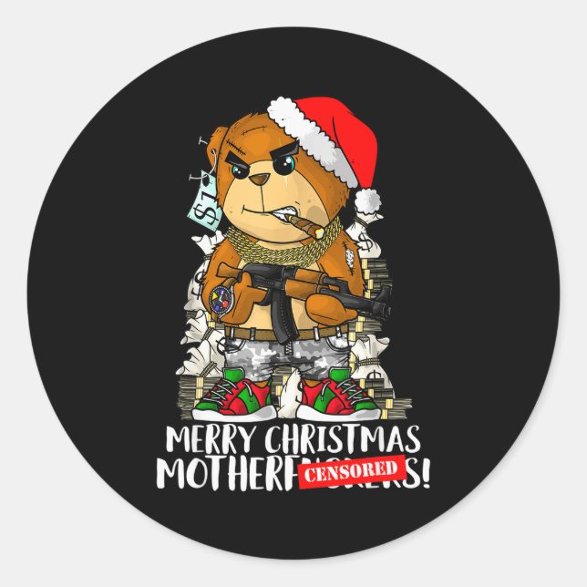 Merry Christmas Motherfker! Hip Hop Teddy Bear Xma Runder Aufkleber (Vorderseite)