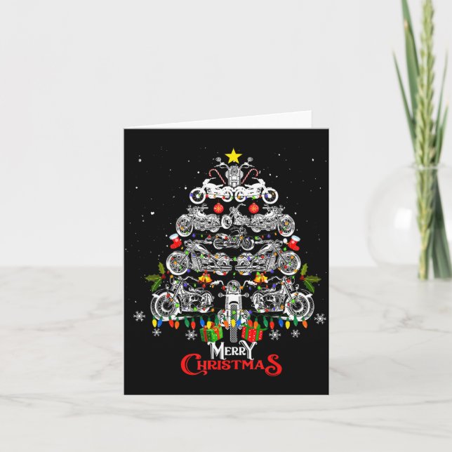 Merry Christmas Motorcycle Tree Christmas Lights B Karte (Vorderseite)