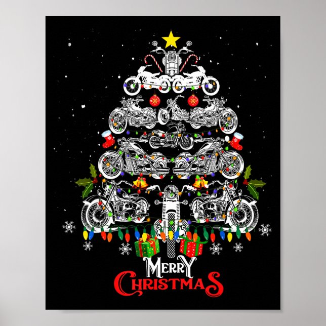 Merry Christmas Motorcycle Tree Christmas Lights B Poster (Vorne)