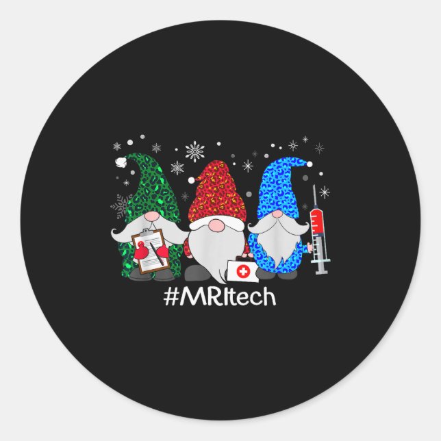 Merry Christmas Mri Tech Gnomes Cute Xmas Leopard  Runder Aufkleber (Vorderseite)