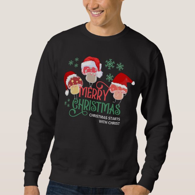MERRY CHRISTMAS MUSHROOME in Weihnachtsmannmützen Sweatshirt (Vorderseite)