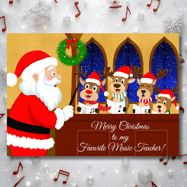 Merry Christmas Music Teacher Santa with Reindeer Karte