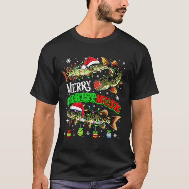 Merry Christmas Musky Three Santa Muskies Fisher F T-Shirt (Vorderseite)