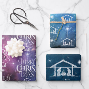 Merry CHRISTmas Nativity Christlich Space Galaxy Geschenkpapier Set