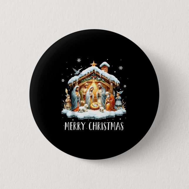 Merry Christmas Nativity Scene North Star Baby Jes Button (Vorderseite)