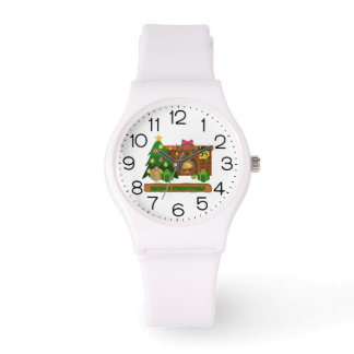 Merry Christmas near fireplace bonfire xmas tree Armbanduhr