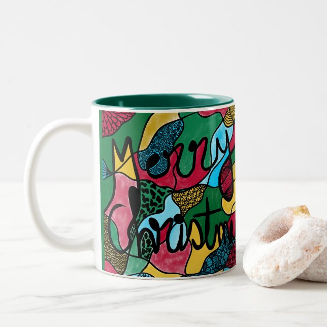 MERRY CHRISTMAS NEUROGRAPHIC & BLACK LINIE ZWEIFARBIGE TASSE (Mit Donut)