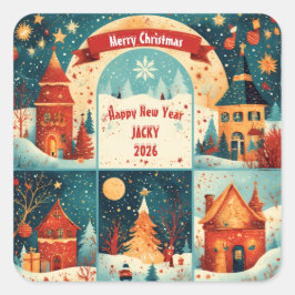 Merry Christmas New Year 2026 Quadratischer Aufkleber