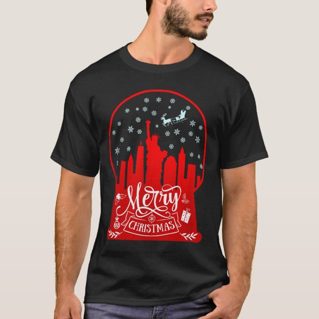 Merry Christmas New York Skyline In Snow Globe Sno T-Shirt (Vorderseite)