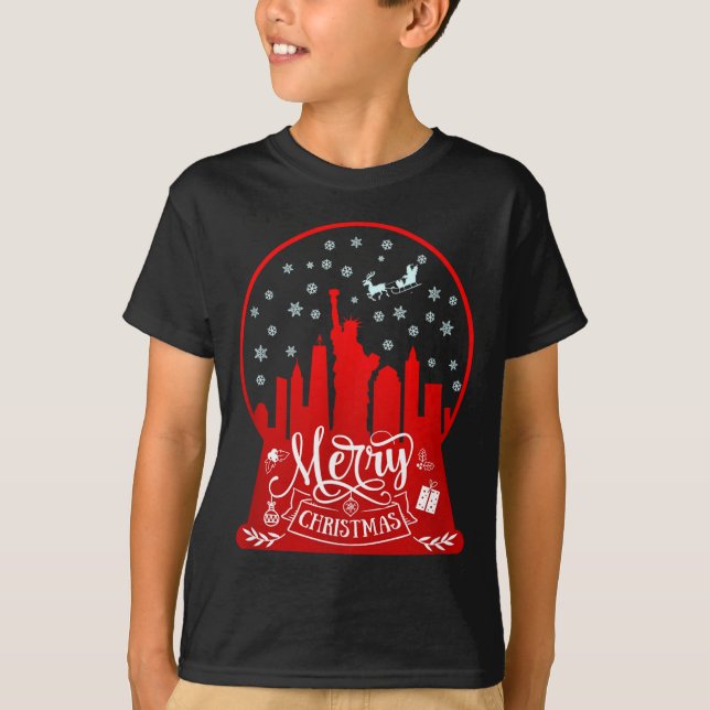 Merry Christmas New York Skyline In Snow Globe Sno T-Shirt (Vorderseite)