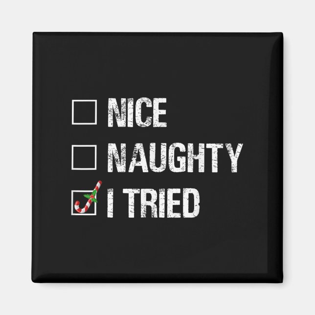 Merry Christmas Nice Naughty I Tried Xmas Light Pa Magnet (Vorne)