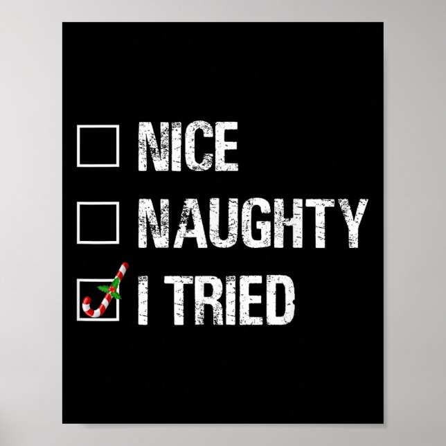 Merry Christmas Nice Naughty I Tried Xmas Light Pa Poster (Vorne)