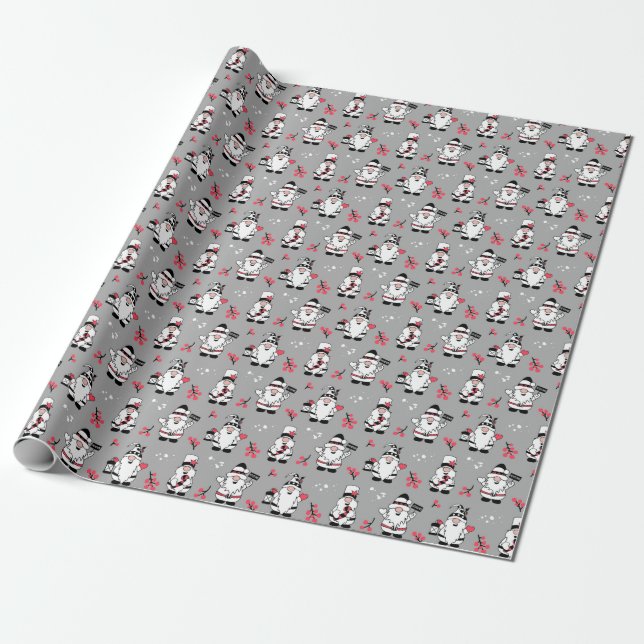MERRY CHRISTMAS | Niedlich Winter Holly Gnomes Geschenkpapier (Ungerollt)