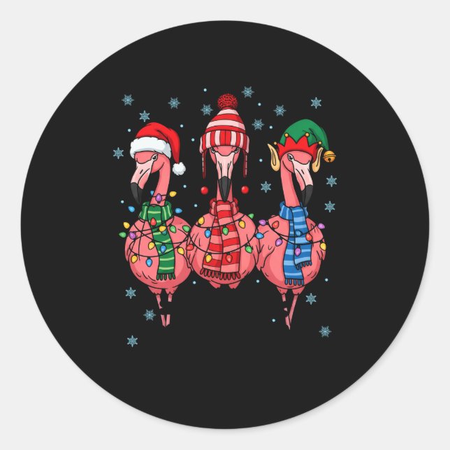 Merry Christmas Nk Flamingo Santa Hat Matching Fam Runder Aufkleber (Vorderseite)