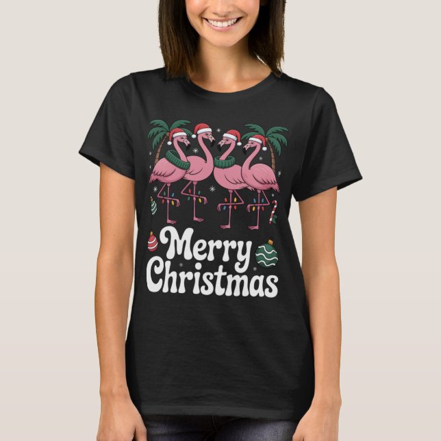 Merry Christmas Nk Flamingo Santa Hat Xmas Light T T-Shirt (Vorderseite)