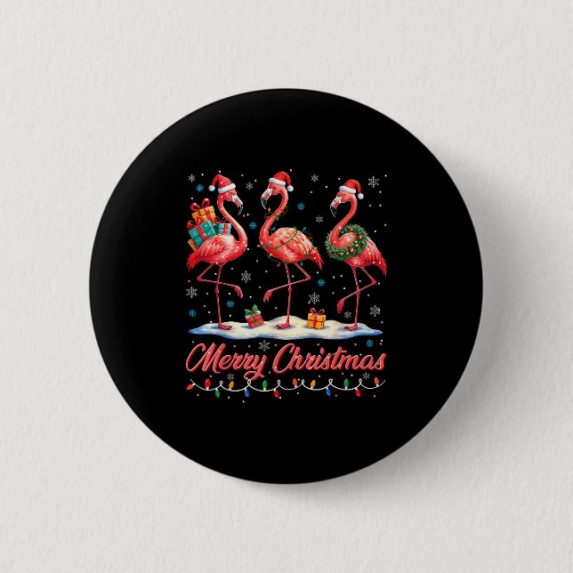 Merry Christmas Nk Flamingo Santa Xmas Womens Mens Button (Vorderseite)