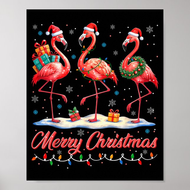 Merry Christmas Nk Flamingo Santa Xmas Womens Mens Poster (Vorne)