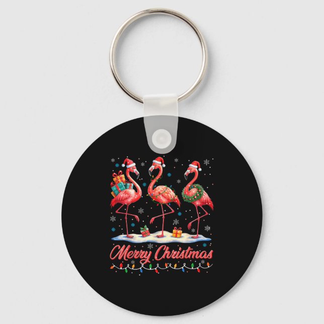 Merry Christmas Nk Flamingo Santa Xmas Womens Mens Schlüsselanhänger (Vorderseite)