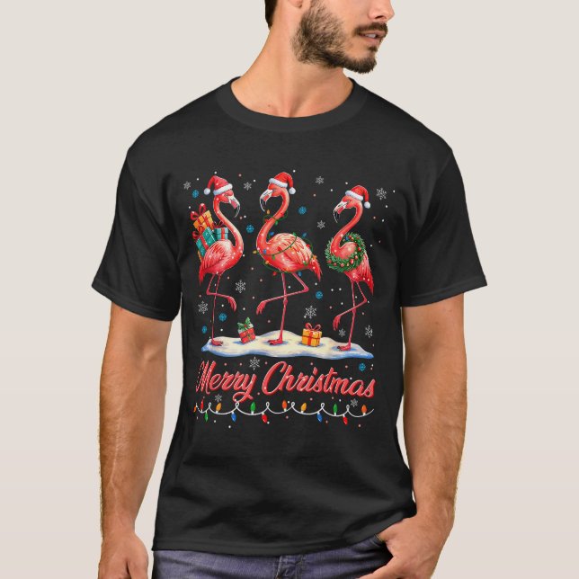 Merry Christmas Nk Flamingo Santa Xmas Womens Mens T-Shirt (Vorderseite)