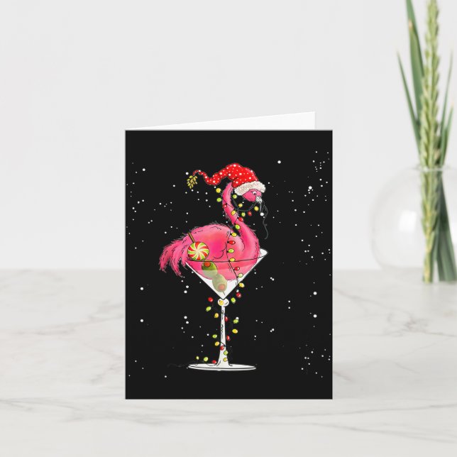 Merry Christmas Nk Flamingo Wine Drinking Lights X Karte (Vorderseite)