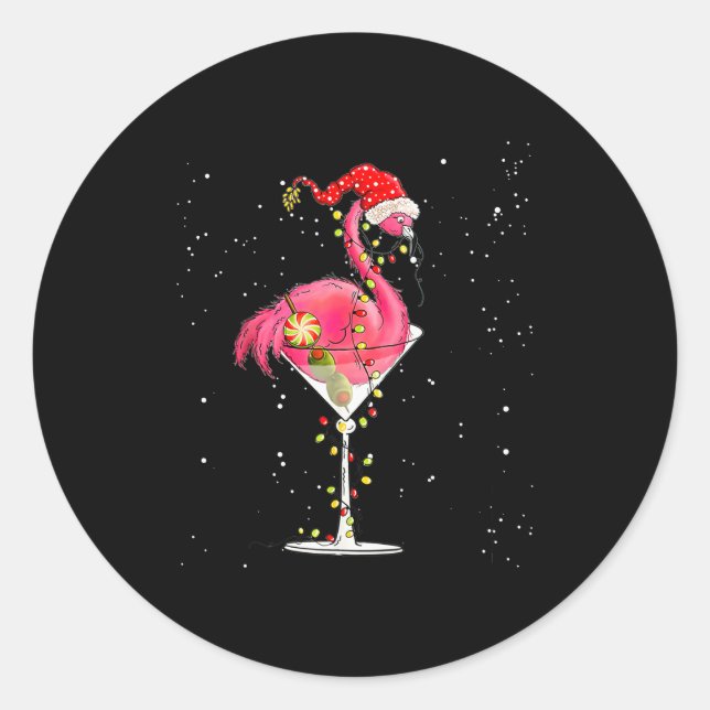 Merry Christmas Nk Flamingo Wine Drinking Lights X Runder Aufkleber (Vorderseite)