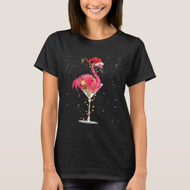 Merry Christmas Nk Flamingo Wine Drinking Lights X T-Shirt (Vorderseite)