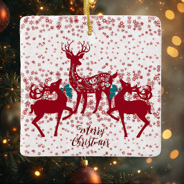 Merry Christmas Nordic Reindeer Snowflakes Scandia Keramikornament