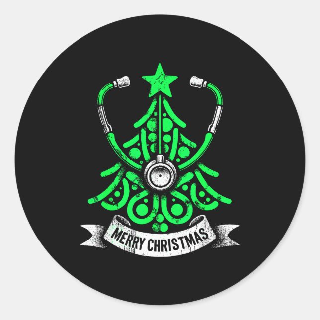 Merry Christmas, Nurses &amp; Doctors Stethoscope  Runder Aufkleber (Vorderseite)