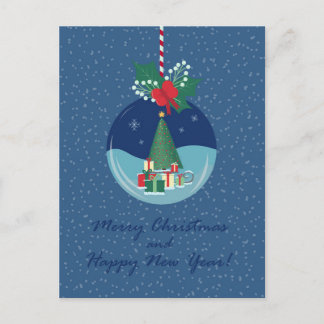 Merry Christmas Ornament Card with Tree and Gifts Feiertagspostkarte