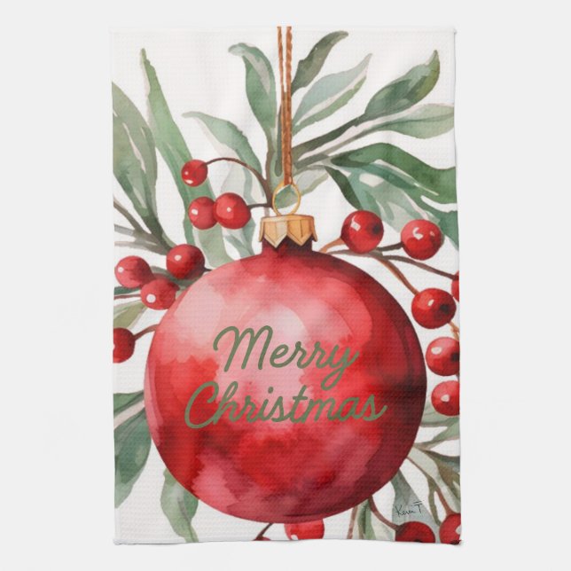 Merry Christmas Ornament Kitchen Towel Geschirrtuch (Vertikal)