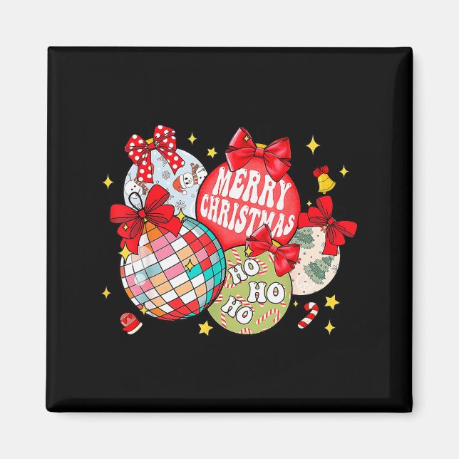 Merry Christmas Ornaments Disco Ball Coquette Bow  Magnet (Vorne)