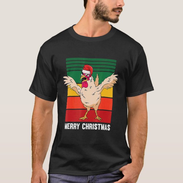 Merry Christmas Pajama  Chicken Retro T-Shirt (Vorderseite)