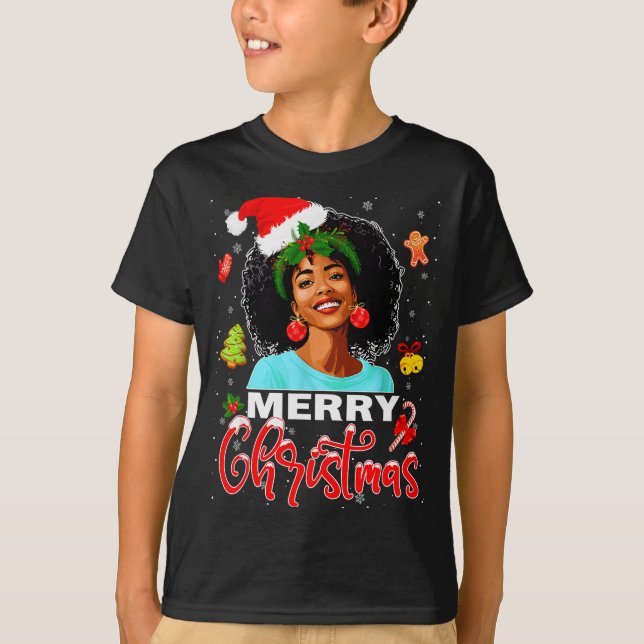Merry Christmas Pajamas Afro Girls Women &amp; San T-Shirt (Vorderseite)