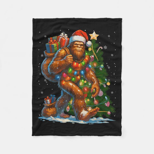 Merry Christmas Pajamas Bigfoot Christmas Tree Lig Fleecedecke (Vorderseite)
