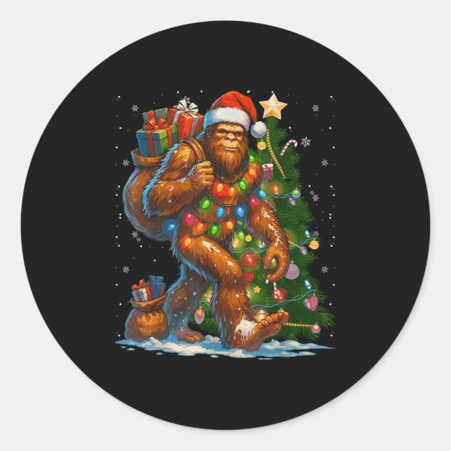 Merry Christmas Pajamas Bigfoot Christmas Tree Lig Runder Aufkleber (Vorderseite)