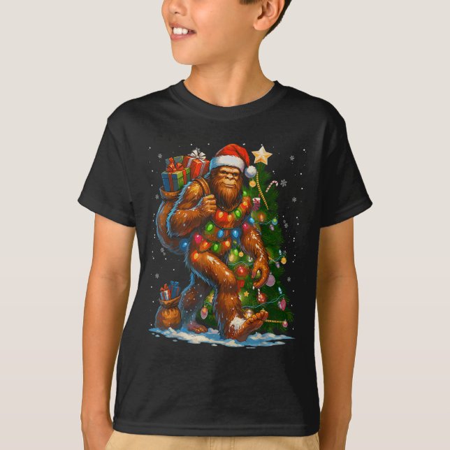 Merry Christmas Pajamas Bigfoot Christmas Tree Lig T-Shirt (Vorderseite)