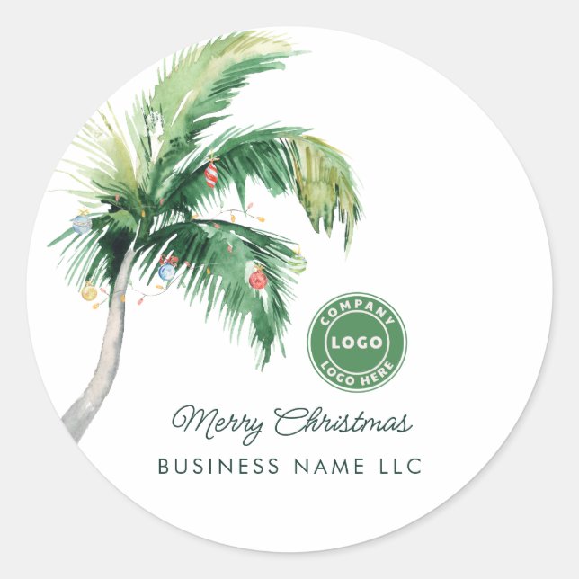 Merry Christmas Palm Tree Coastal Business Logo Runder Aufkleber (Vorderseite)