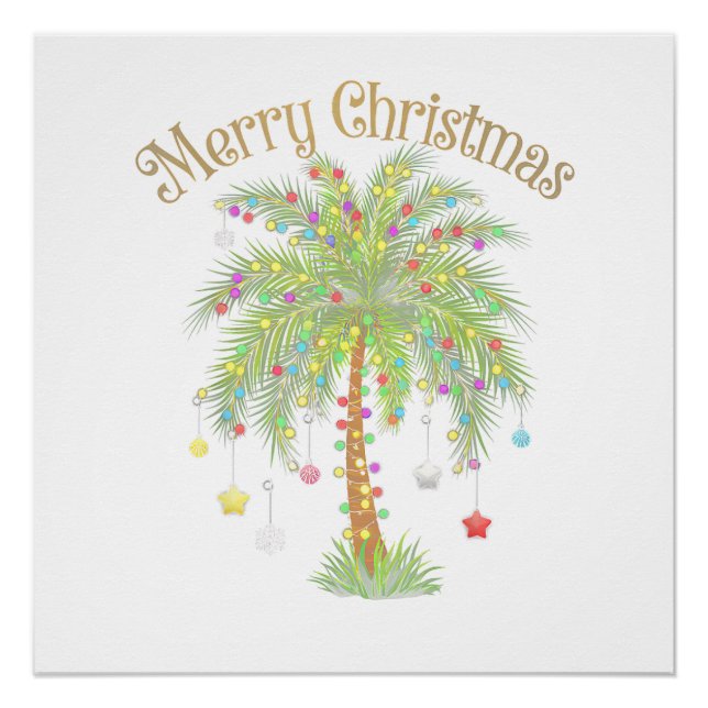 Merry Christmas Palm Tree Light New Year Tropical  Poster (Vorderseite)