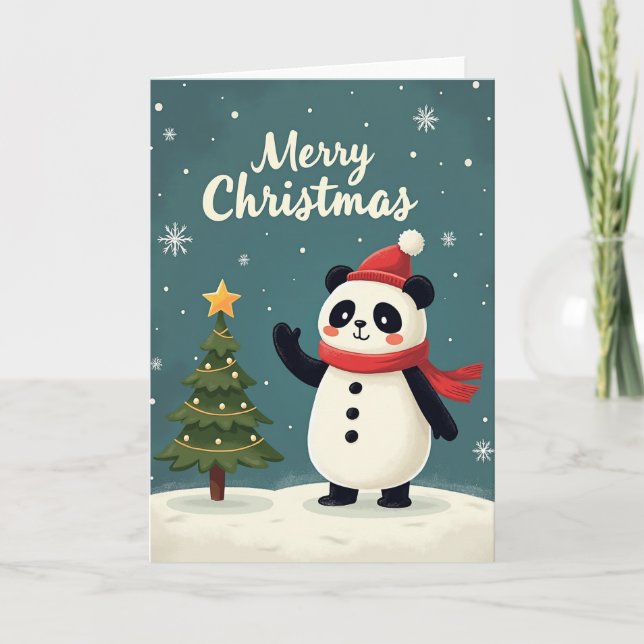Merry Christmas Panda Card Karte (Vorderseite)