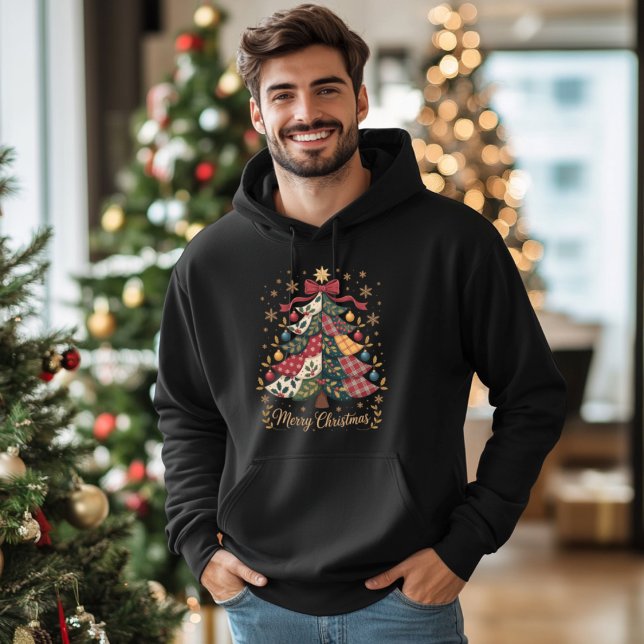 Merry Christmas Patchwork Christmas Tree Hoodie (Von Creator hochgeladen)