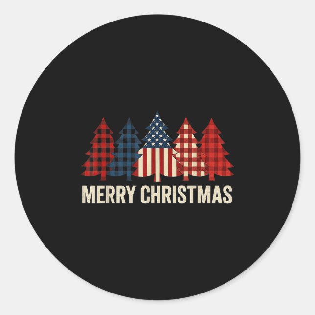 Merry Christmas Patriotic Usa Flag Tree Xmas Holid Runder Aufkleber (Vorderseite)
