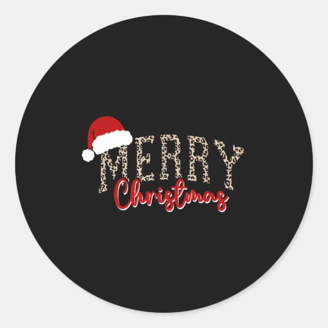 Merry Christmas Pattern Xmas Leopard Family Cute W Runder Aufkleber (Vorderseite)