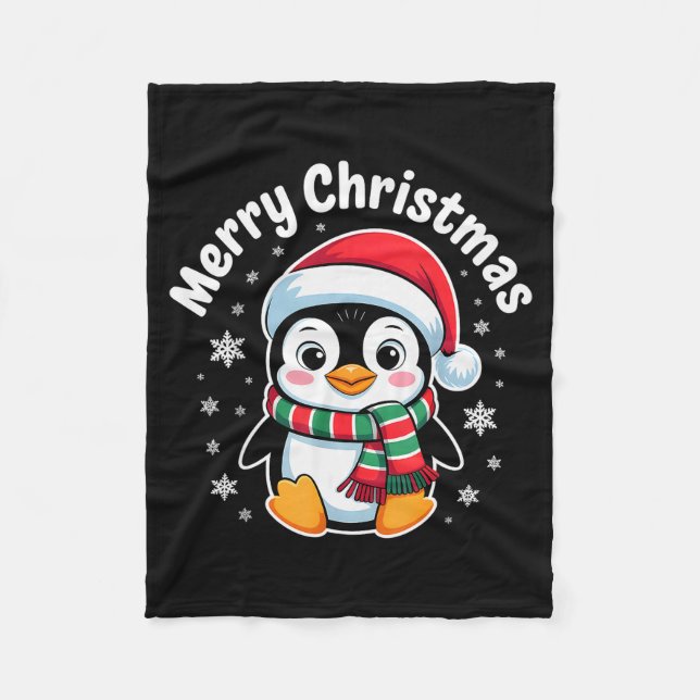 Merry Christmas Penguin Cute Santa Hat Winter Holi Fleecedecke (Vorderseite)