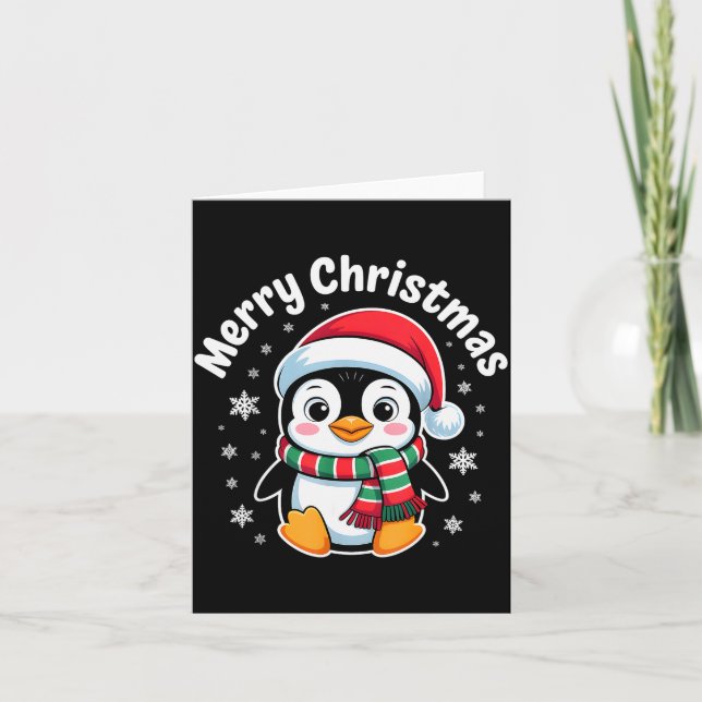 Merry Christmas Penguin Cute Santa Hat Winter Holi Karte (Vorderseite)