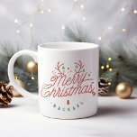 Merry Christmas Personalized Reindeer Antlers Jumbo-Tasse<br><div class="desc">Embrace the joy of the season with this personalizable Merry Christmas mug! This delightful gift for family and friends comes with the option to add a custom name, making it an extra special gesture. The mug features an elegant script that spells out "Merry Christmas, " adorned with sparkling stars and...</div>