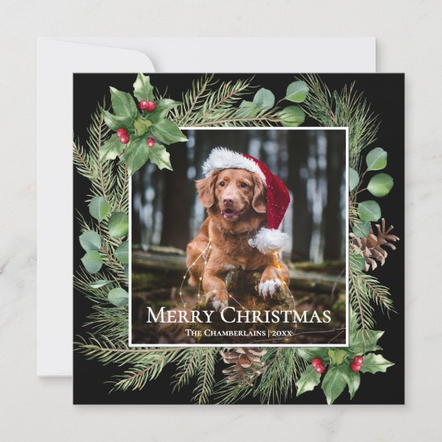 Merry Christmas Pet Photo Wreath Square Card (Vorderseite)