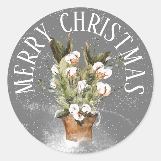 MERRY CHRISTMAS Pflanze Runder Aufkleber (Vorderseite)
